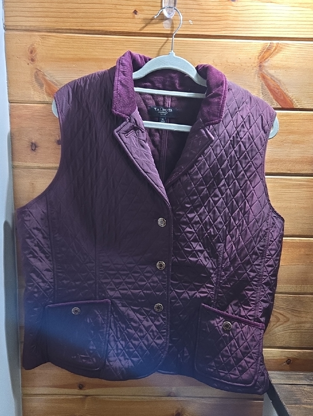 Talbots XL Quilted Corduroy-Collar Vest in Deep Plum 0377